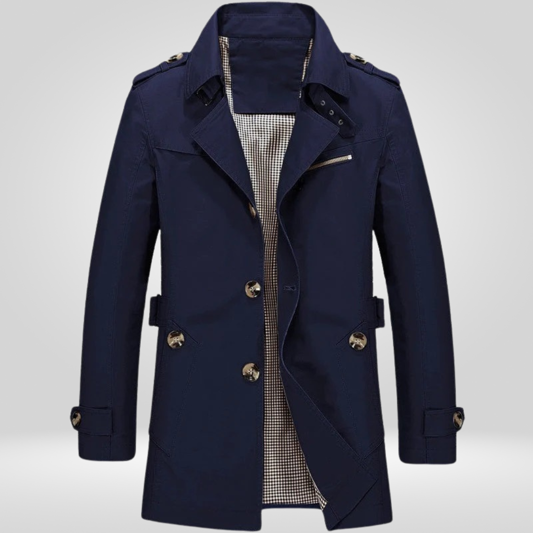 Men Coat | Regular Fit with Button and Belt Waist Closure