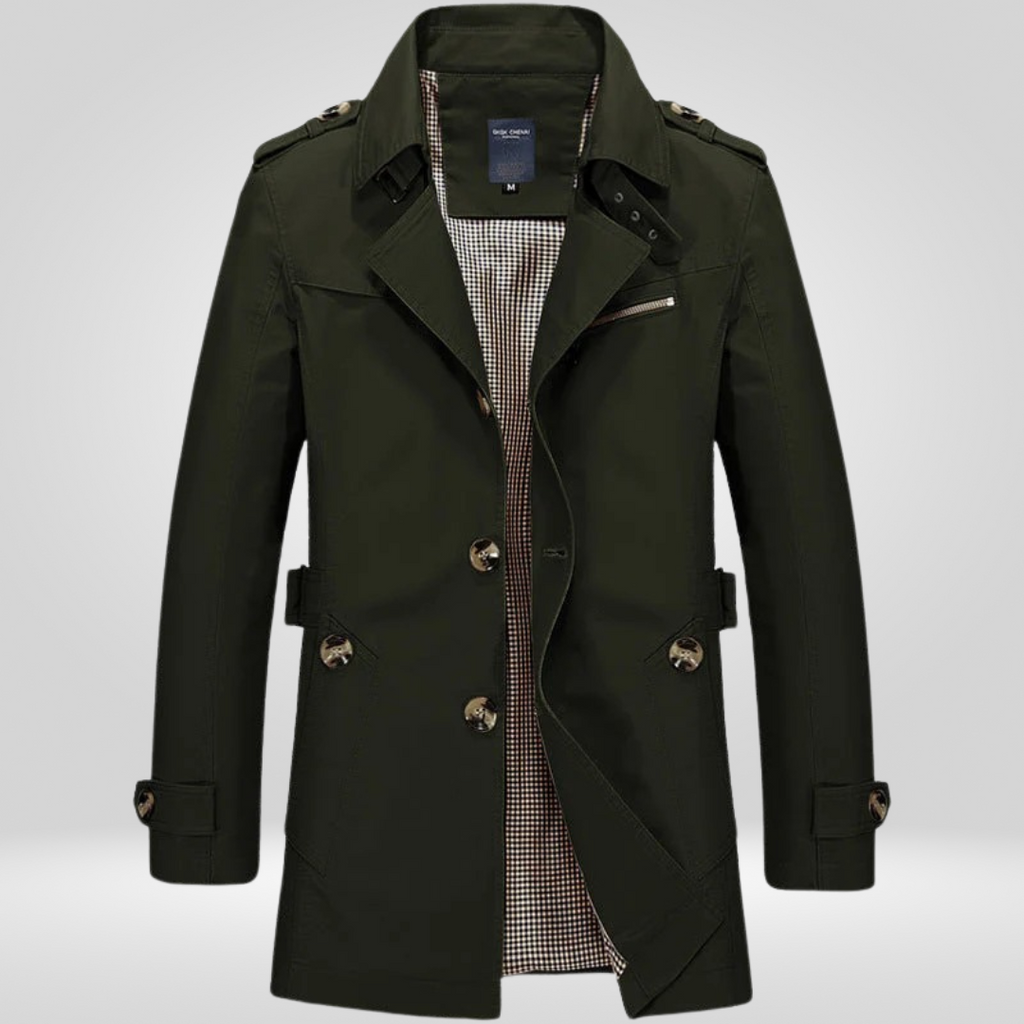 Men Coat | Regular Fit with Button and Belt Waist Closure
