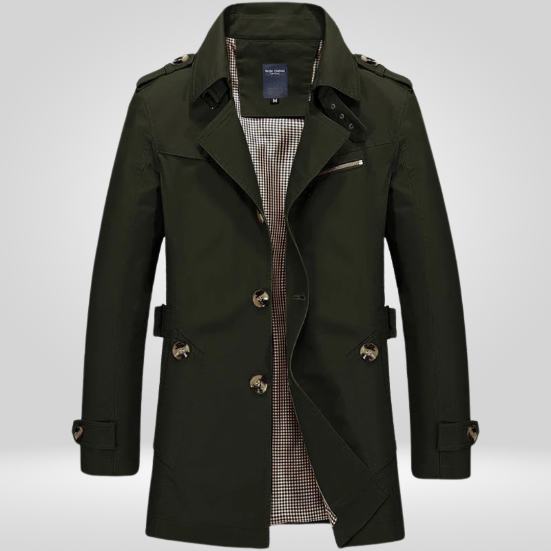 Men Coat | Regular Fit with Button and Belt Waist Closure