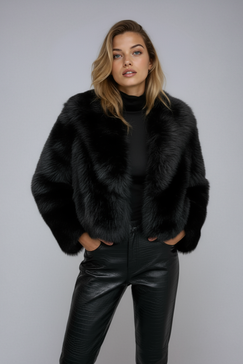 Women Jacket | Short Cut Faux Fur with Open Front Design