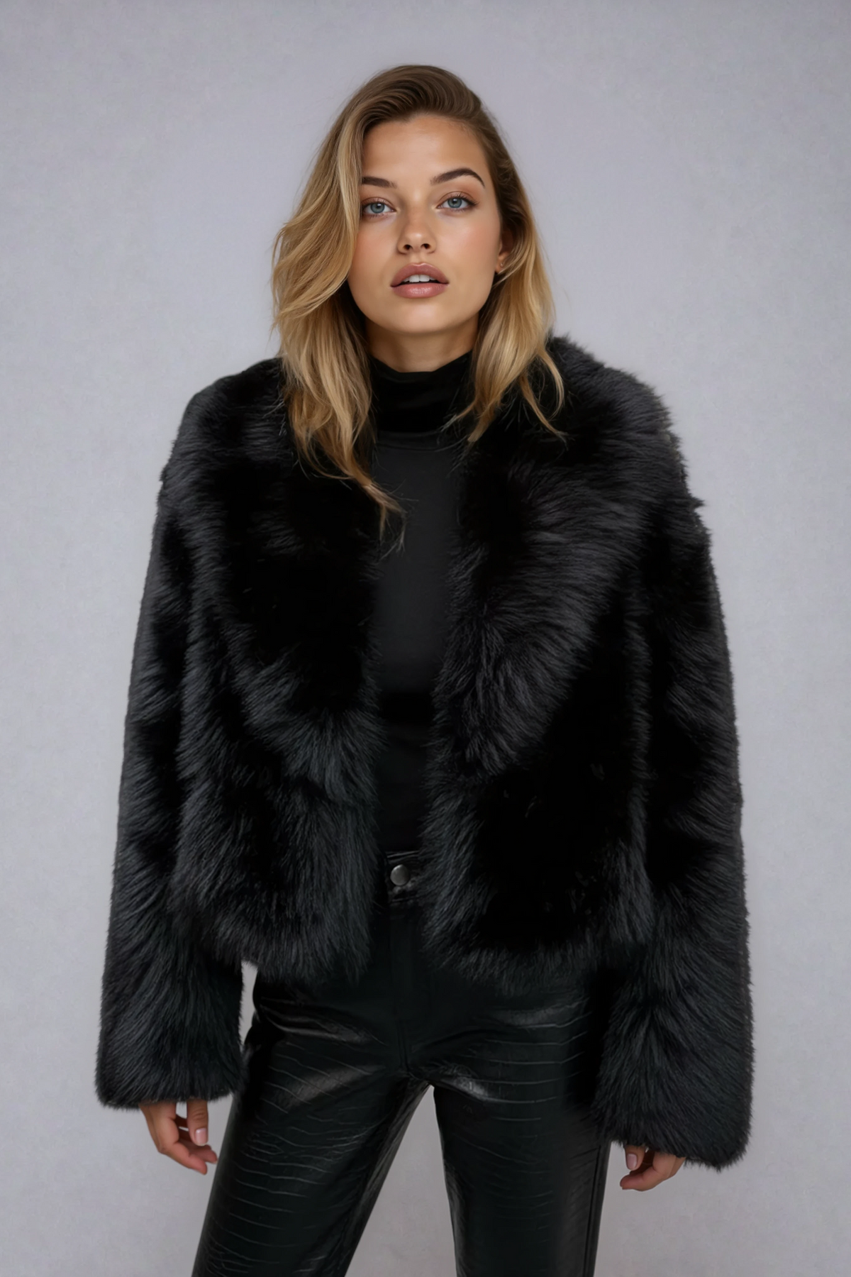Women Jacket | Short Cut Faux Fur with Open Front Design