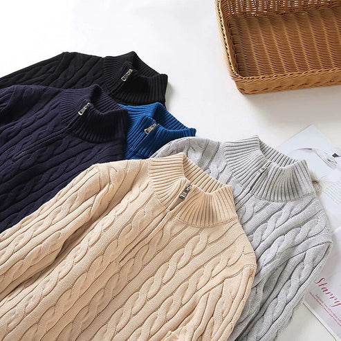 Men Sweater | Half-Zip High Collar with Ribbed Finish