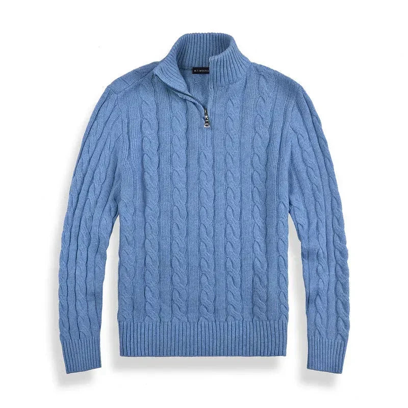 Men Sweater | Half-Zip High Collar with Ribbed Finish