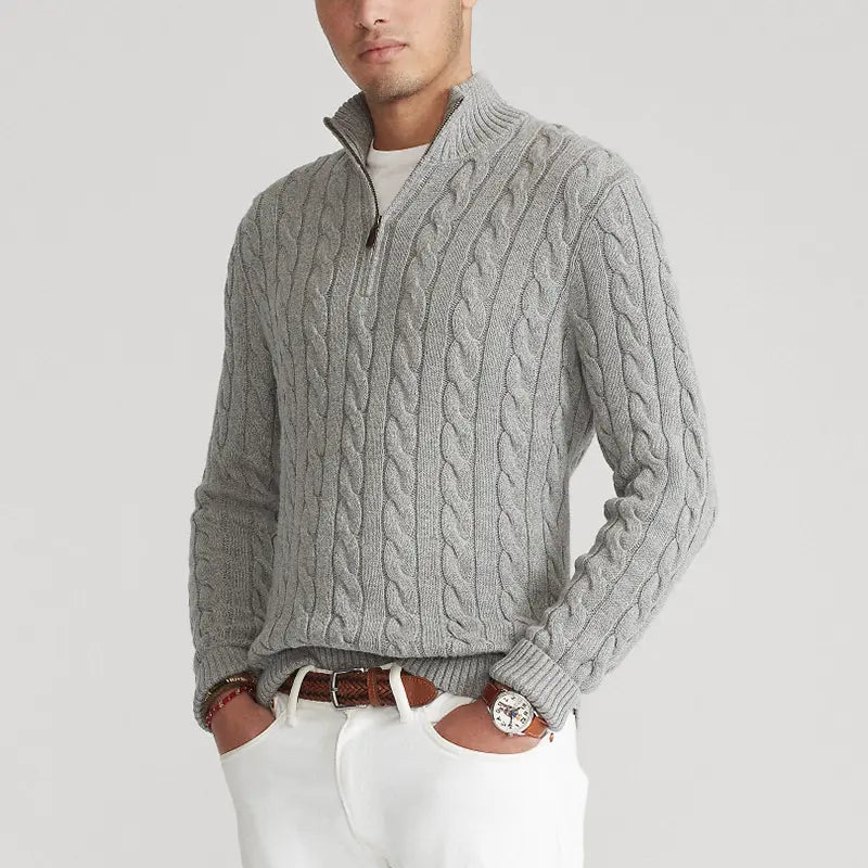 Men Sweater | Half-Zip High Collar with Ribbed Finish