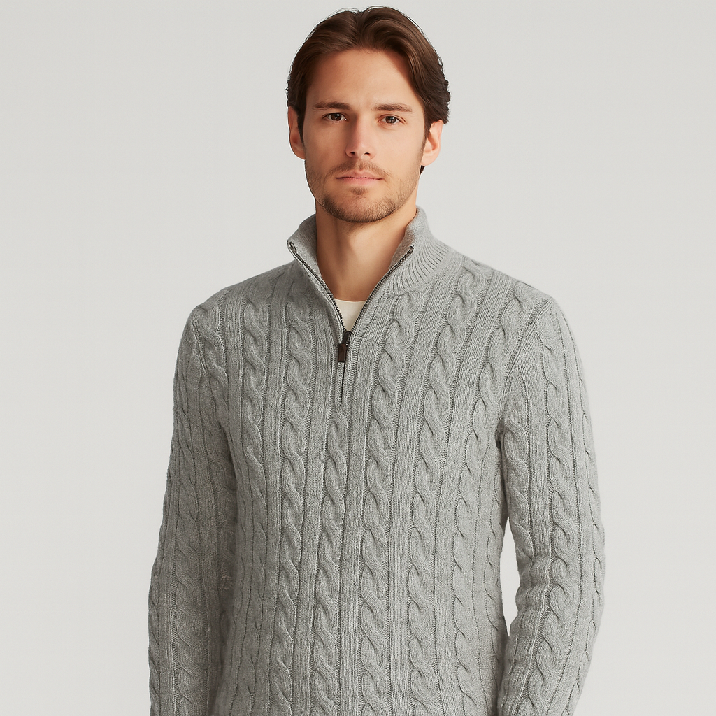 Men Sweater | Half-Zip High Collar with Ribbed Finish