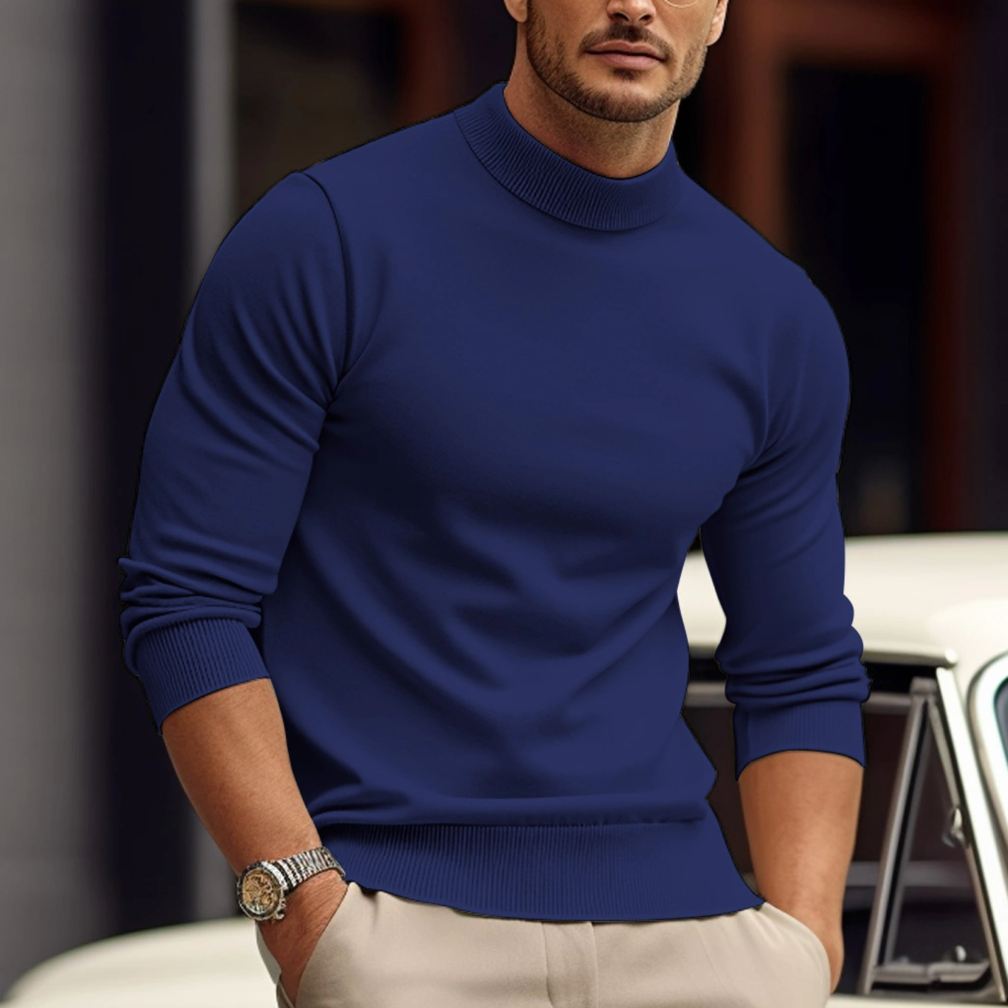 Men Sweater | Turtleneck Fitted Pullover Long Sleeve Cut