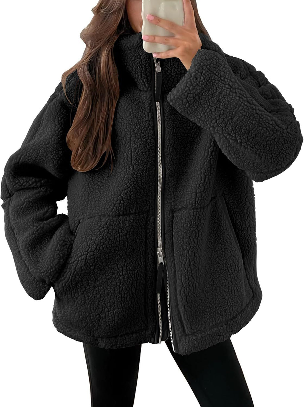 Women Coat | Oversized Zip Front with Extended Length Fit