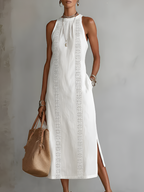 Women Dress | Relaxed Fit Midi Length with Lace Panel Pockets
