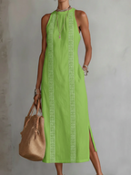 Women Dress | Relaxed Fit Midi Length with Lace Panel Pockets