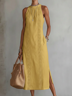 Women Dress | Relaxed Fit Midi Length with Lace Panel Pockets