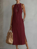 Women Dress | Relaxed Fit Midi Length with Lace Panel Pockets