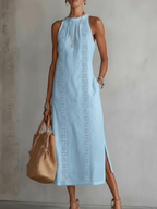 Women Dress | Relaxed Fit Midi Length with Lace Panel Pockets