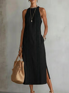 Women Dress | Relaxed Fit Midi Length with Lace Panel Pockets
