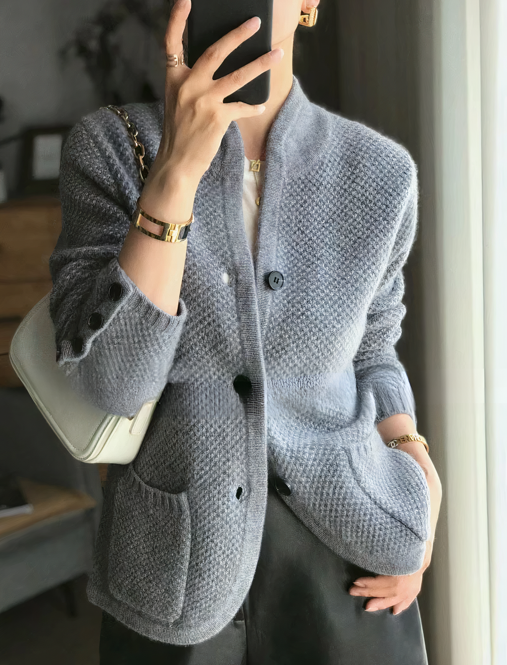 Women Cardigan | Button-Front Long Sleeve Layering Fit