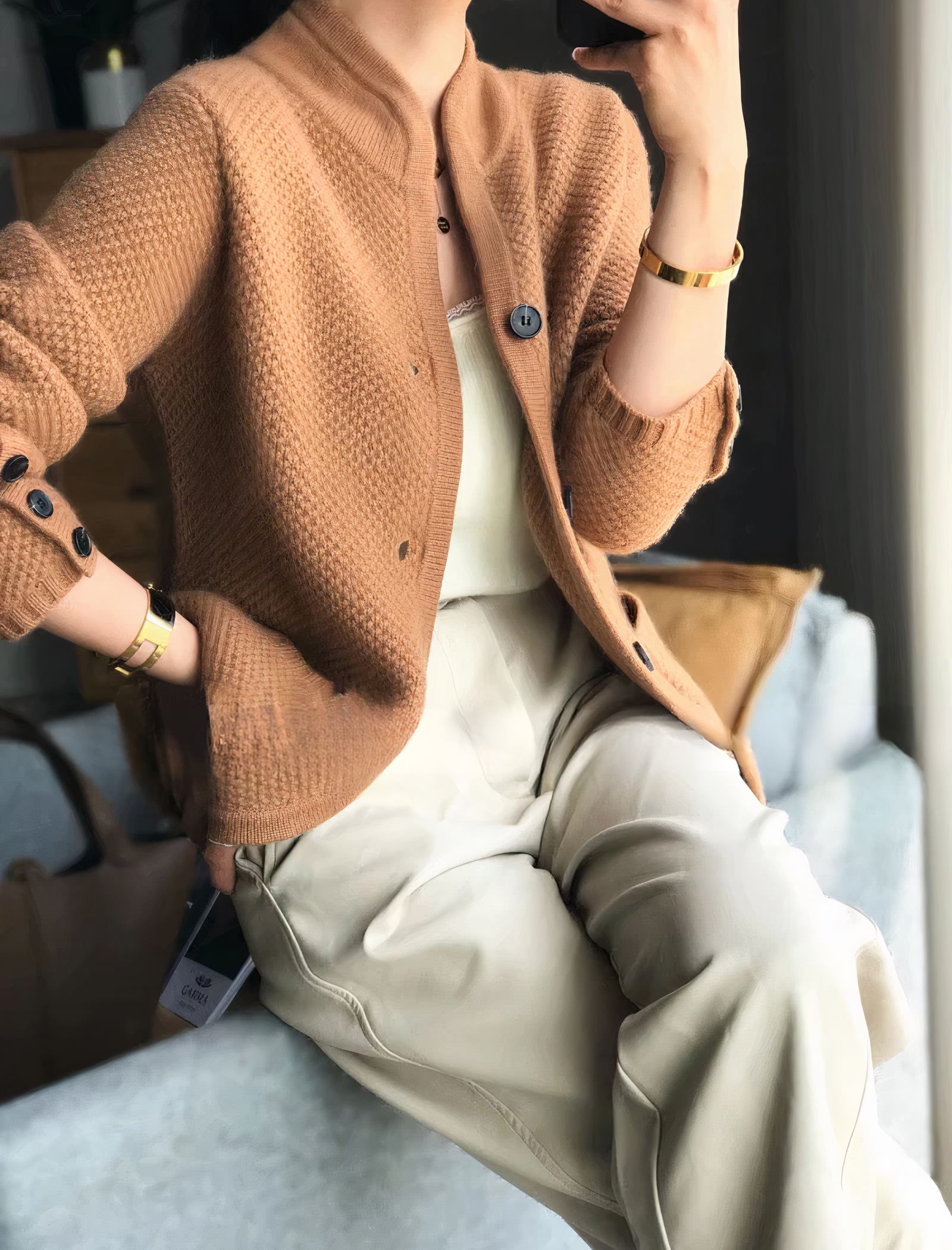 Women Cardigan | Button-Front Long Sleeve Layering Fit