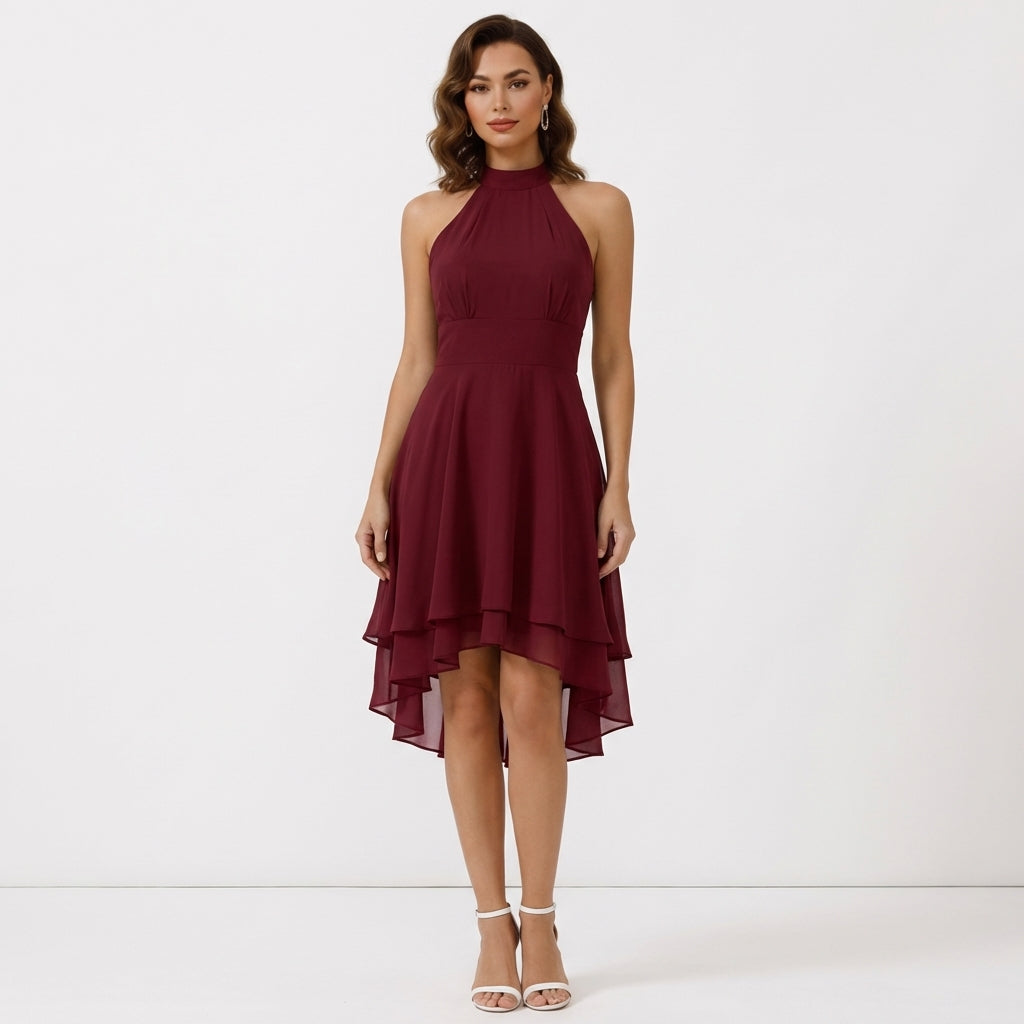 Midi Dress Women Halter Flared Ruffle Regular Fit