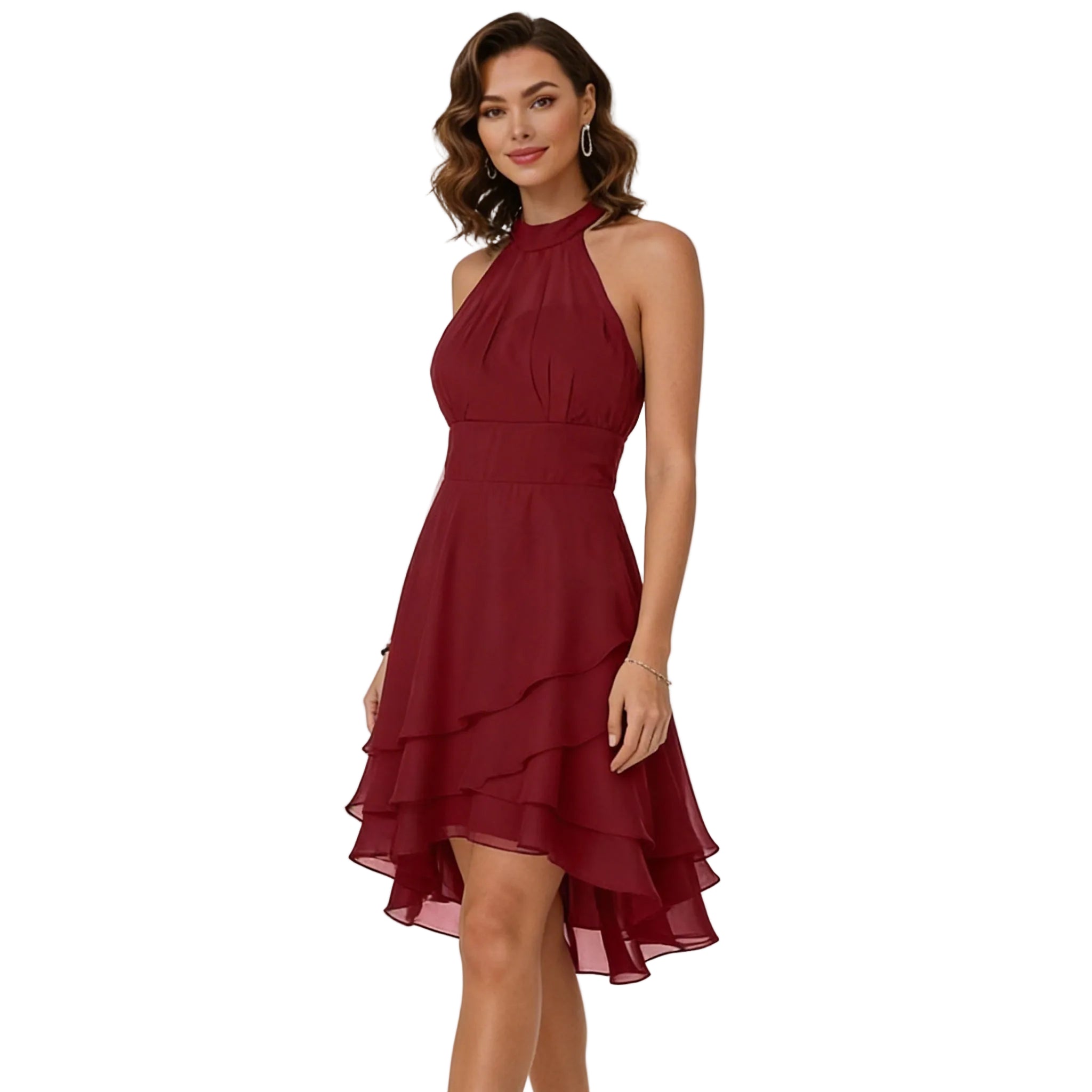 Midi Dress Women Halter Flared Ruffle Regular Fit