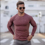 Men Sweatshirt | Fitted Crew Neck Knit Pullover Long Sleeve