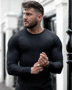 Men Sweatshirt | Fitted Crew Neck Knit Pullover Long Sleeve