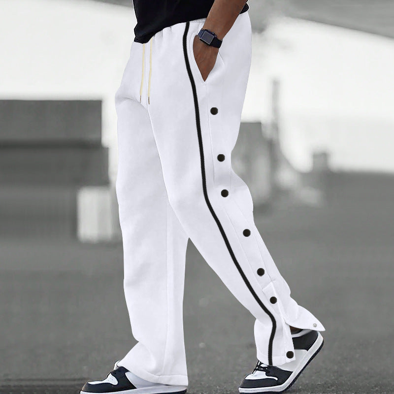 Men Joggers | Relaxed Straight-Leg Fit with Snap Closure