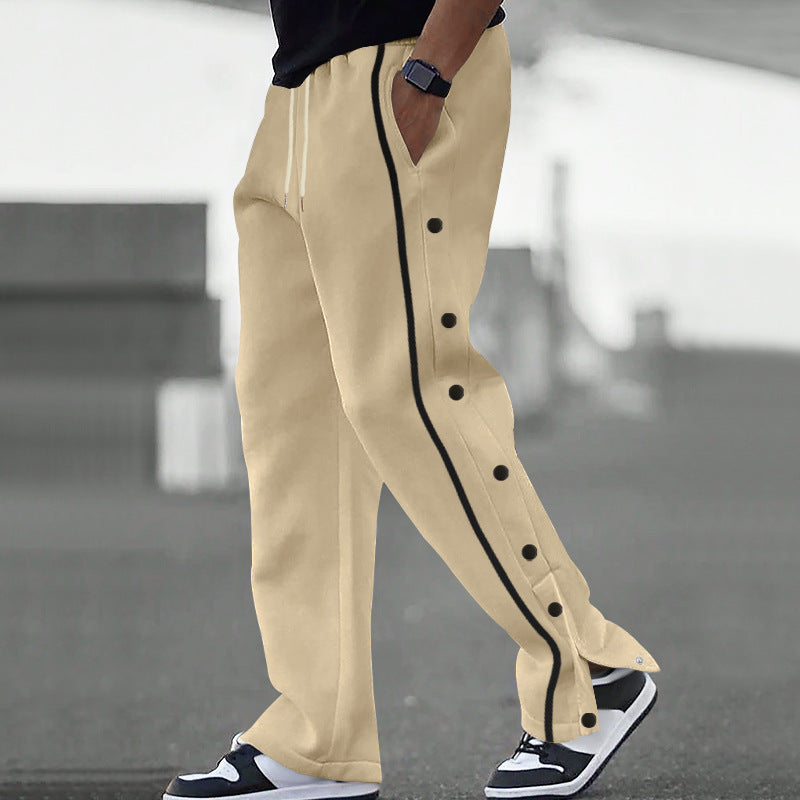 Men Joggers | Relaxed Straight-Leg Fit with Snap Closure
