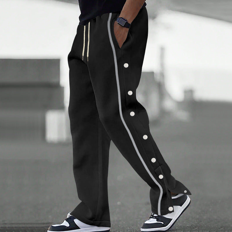 Men Joggers | Relaxed Straight-Leg Fit with Snap Closure