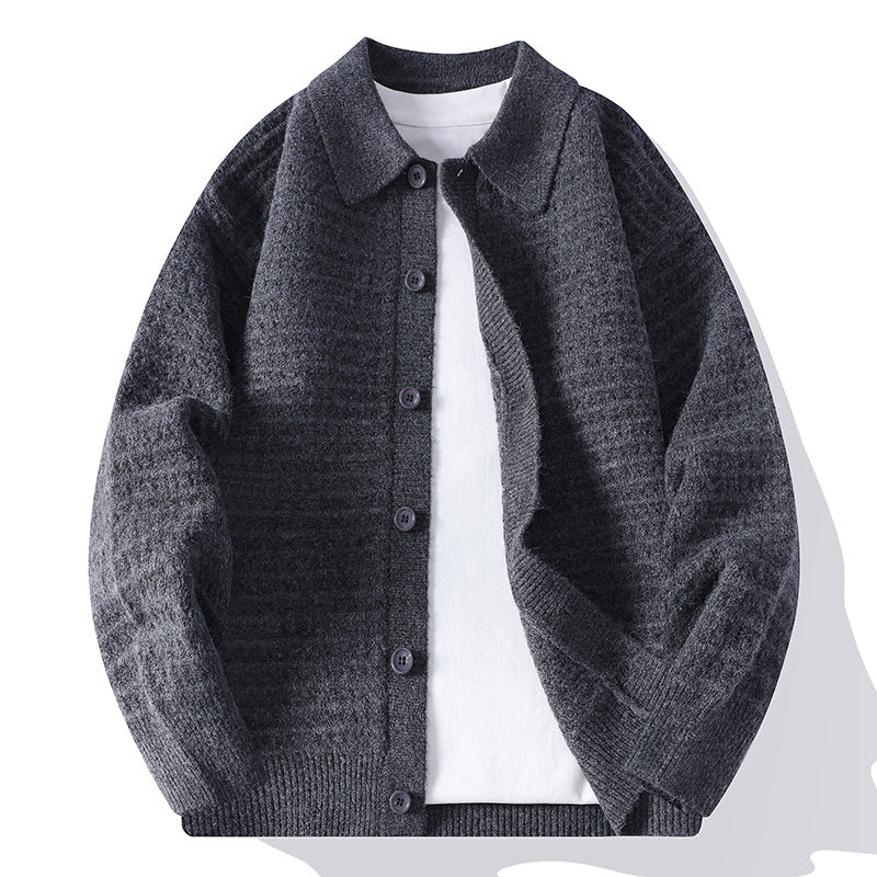 Men Cardigan | Relaxed Fit with Waffle Knit and Button Front