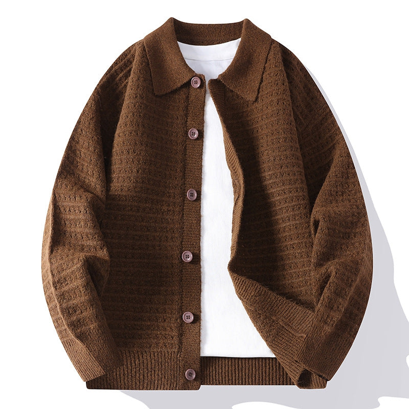 Men Cardigan | Relaxed Fit with Waffle Knit and Button Front