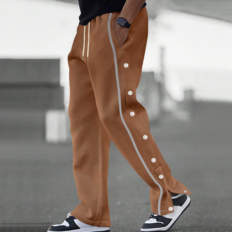Men Joggers | Relaxed Straight-Leg Fit with Snap Closure