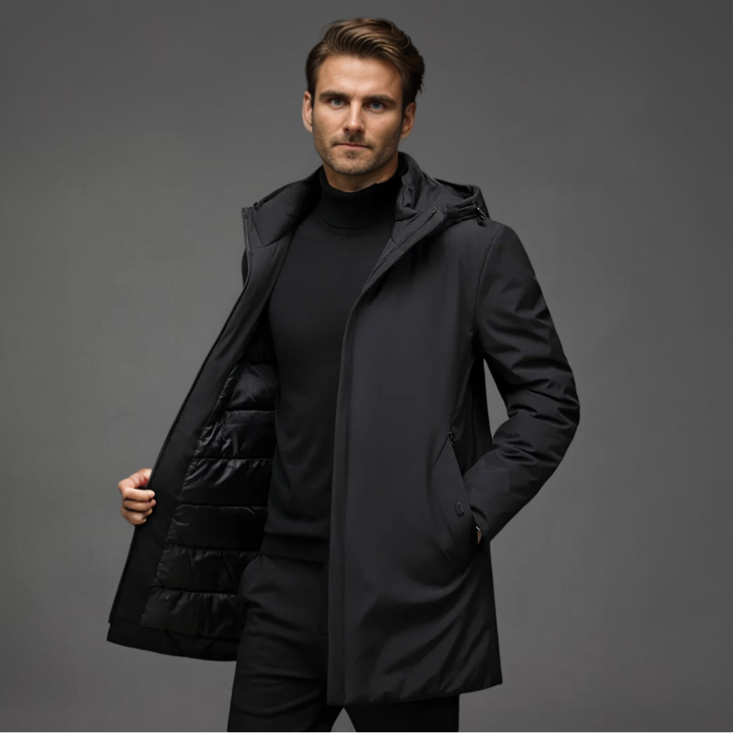 Men Jacket | Hooded Full-Zip Fitted Cold Weather Outerwear