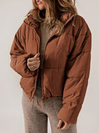 Women Puffer Jacket | Quilted Loose Fit with Zipper Front