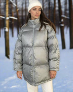 Women Coat | Quilted High Collar Loose Fit with Elastic Cuffs