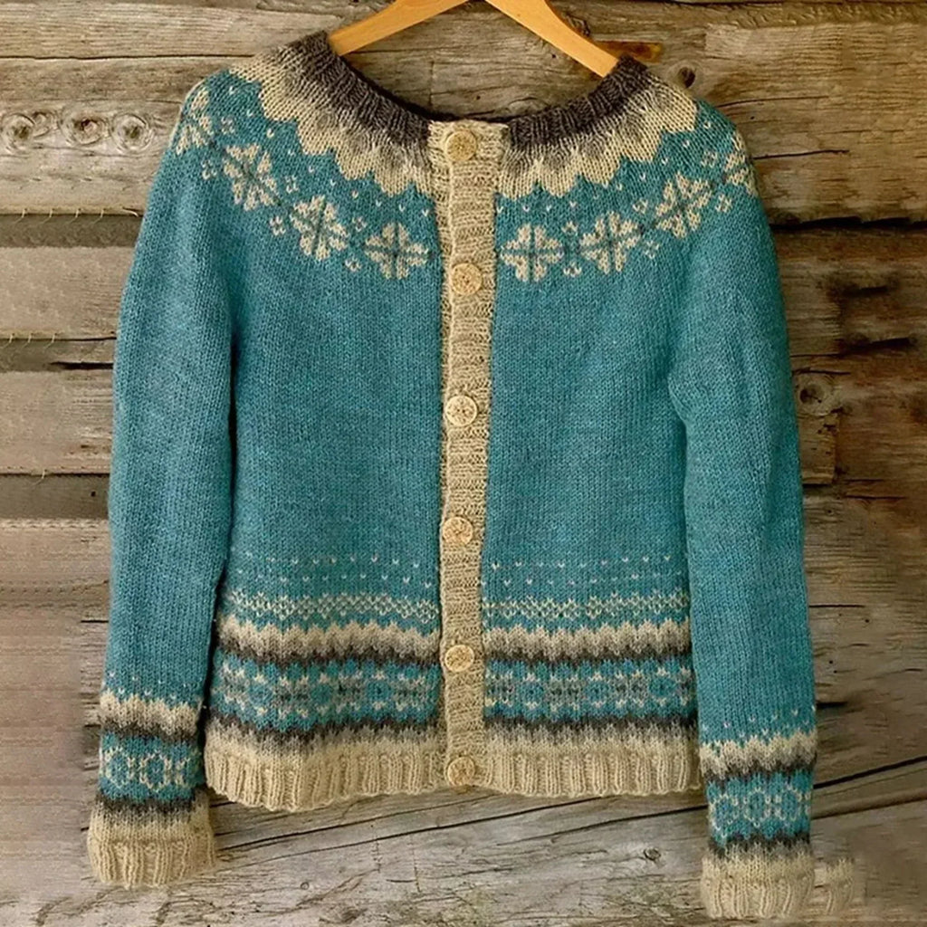 Women Cardigan | Norwegian Pattern Button Front Long Sleeve