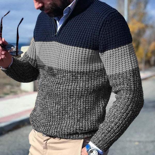 Men Sweater | Quarter-Zip Colour-Block Relaxed Fit Design