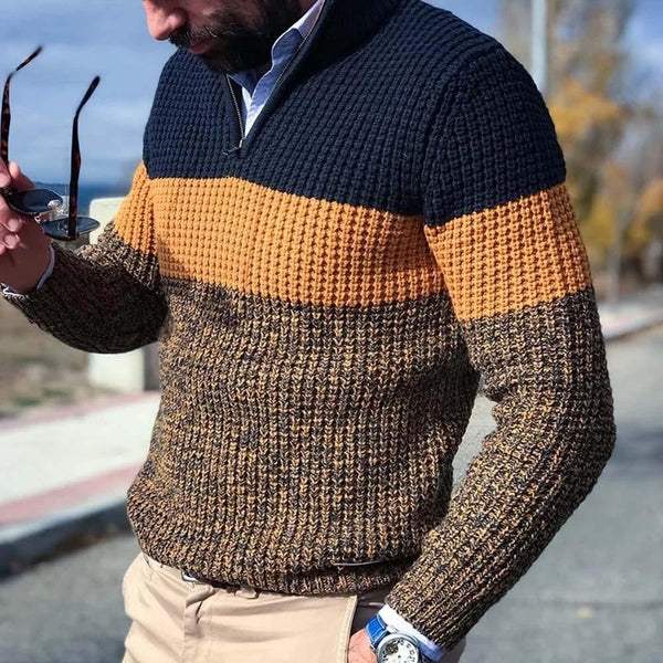 Men Sweater | Quarter-Zip Colour-Block Relaxed Fit Design