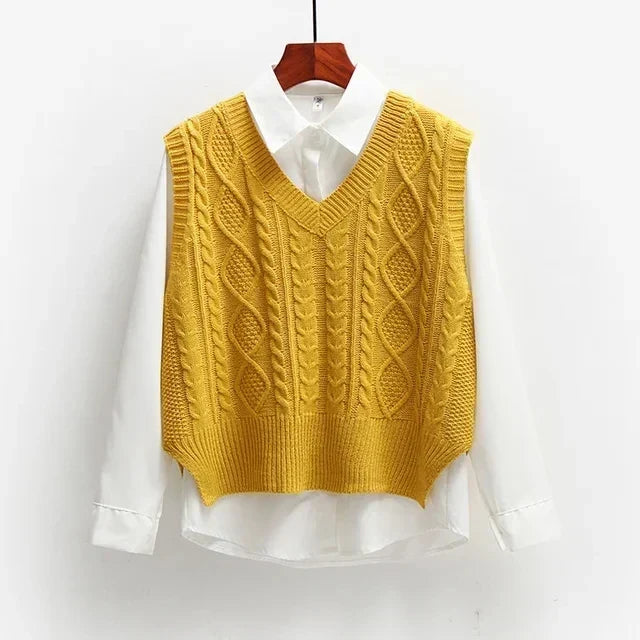 Women Sweater | Cable Knit V-Neck Loose Fit for Layering