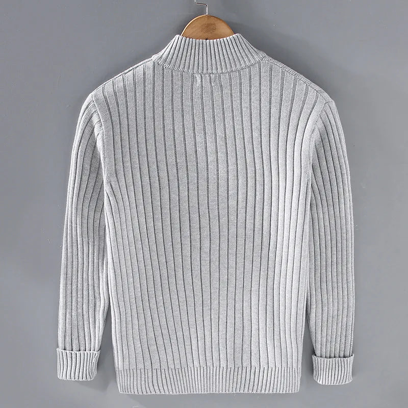 Men Cardigan | Full-Zip Relaxed Fit with Stand Collar
