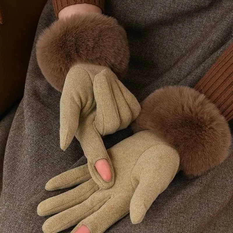 Women Gloves | Faux Fur Cuffed Full-Finger Winter Design