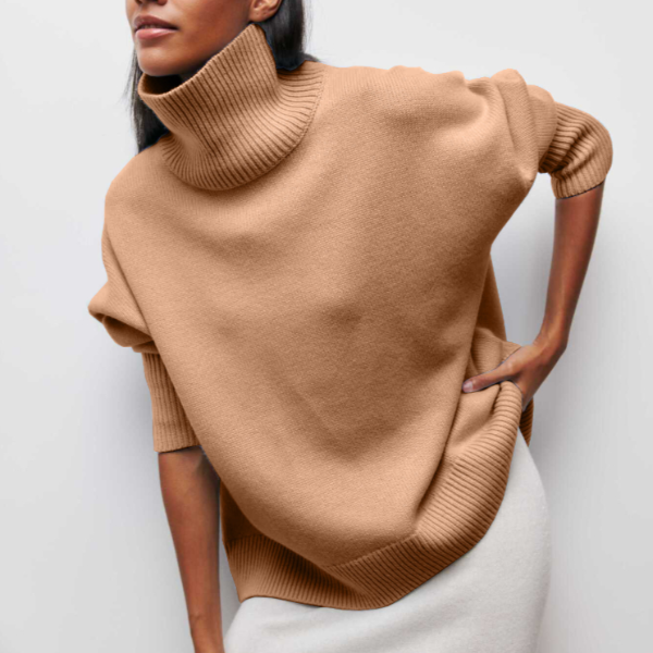 Women Sweater | Oversized Ribbed Turtleneck Knit Pull-On Fit