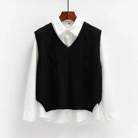 Women Sweater | Cable Knit V-Neck Loose Fit for Layering