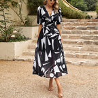 Women Dress | V-Neck Midi Length with Puff Sleeves