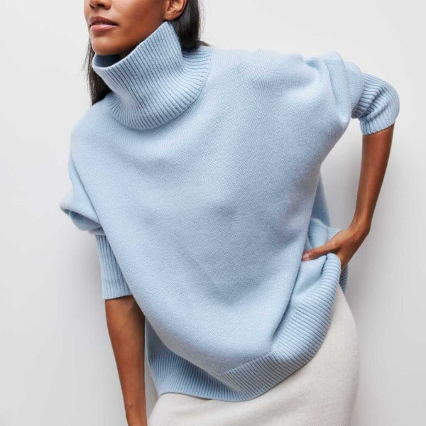 Women Sweater | Oversized Ribbed Turtleneck Knit Pull-On Fit