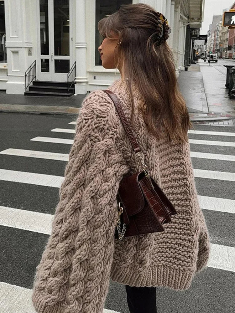 Women Sweater | Oversized Cable-Knit with Crew Neckline