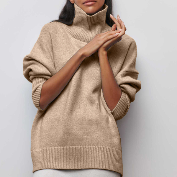 Women Sweater | Oversized Ribbed Turtleneck Knit Pull-On Fit