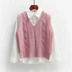 Women Sweater | Cable Knit V-Neck Loose Fit for Layering