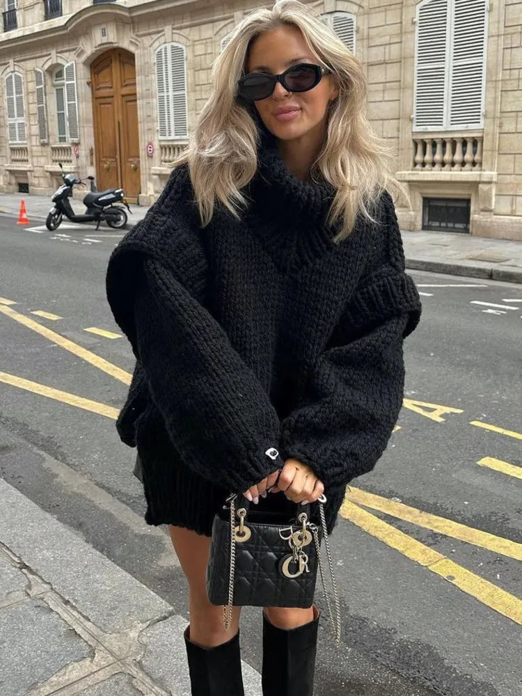 Women Sweater | Loose Fit with Wide Knitted Collar Design