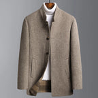 Men Coat | Stand Collar Mid-Length Button Front Regular Fit