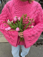 Women Sweater | Oversized Cable-Knit with Crew Neckline