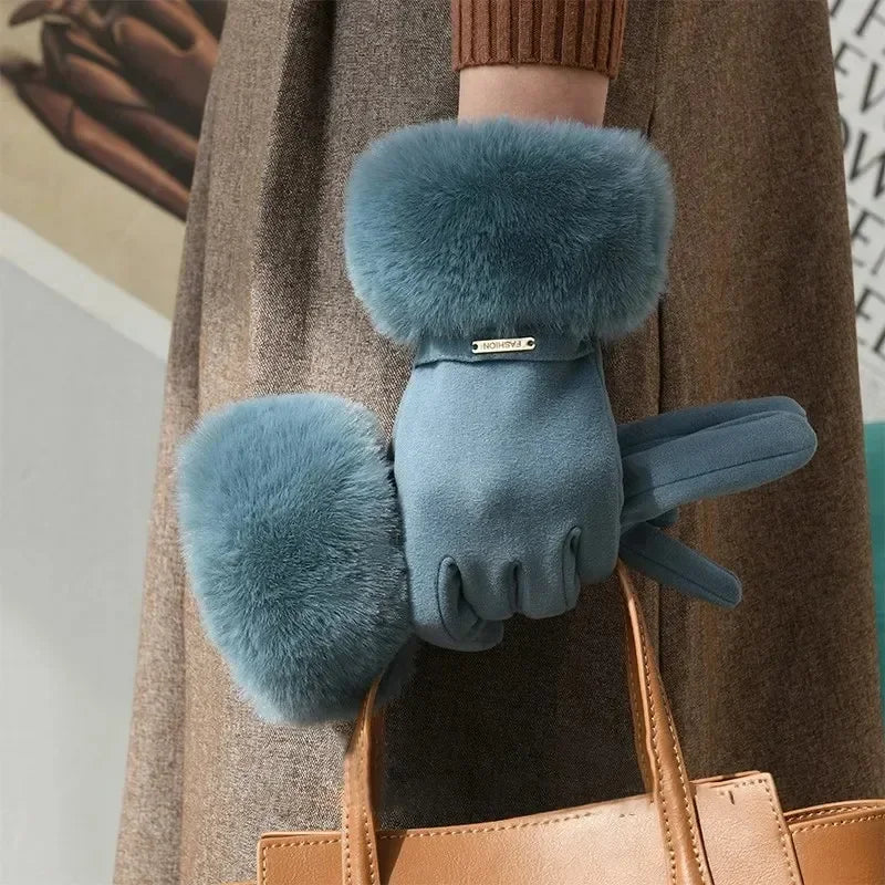 Women Gloves | Faux Fur Cuffed Full-Finger Winter Design