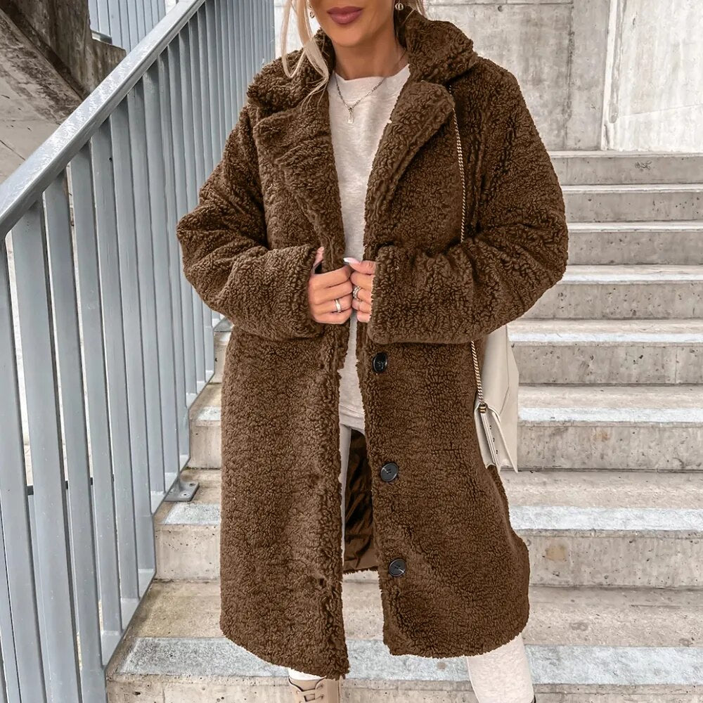 Women Coat | Oversized Fit with Button-Front and Lapel Collar